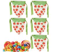 Cartoon Strawberry Crampon Bags - Reusable Flannel Gift Bags 5 Packs | Treat Bags, Party Favor Bags for Birthday, Baby Shower, Wedding, Emb