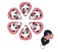 Cartoon Strawberry Panda Guitar Picks 6 Pack, 0.46mm Thickness Celluloid Bass Pick with Leather Guitar Pick Holder Keychain Abstract Art Pics Plectrum for Acoustic Electric Guitar, Ukulele, Bass