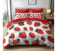 Cartoon Strawberry Pattern 3D Printed Duvet Cover Set Single Reversible Bedding Set Soft Microfiber Quilt Cover with Zipper Closure and Corner Ties 3 Piece, Red