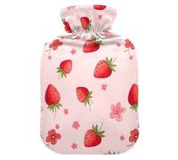 Cartoon Strawberry Pink Hot Water Bottle with Soft Velvet Cover Hot Water Bag for Pain Relief