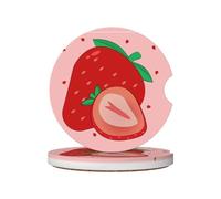cartoon strawberry Prints Ceramic car coasters (2-pack) absorb moisture, are non-slip and easy to clean for cars, trucks, and boats.