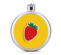 Cartoon Strawberry Simple Minimalist Style Stainless Steel Hip Flask for Liquor, Round Pocket Portable Wine Flask for Drink 5 Oz