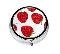 Cartoon Strawberry This Small, Round Pill Box is a Portable Travel Medicine Organizer with Three compartments for Storing Daily medications.