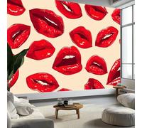 Cartoon Style 3D Panoramic Custom Wallpaper Mural, 200 x 140 cm (W x H) Non-Woven Wallpaper Mural Adult Kids Bedroom Home Poster, Romantic Red Lips Sofa TV Background Wall Decoration