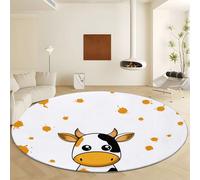 Cartoon Style Animal Cow Round Area Rugs 60 cm, Washable Short Pile Area Rugs - White Print Soft Non Slip Carpets Easy Care for Living Room Bedroom Dining Room Nursery Office