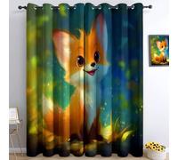 Cartoon Style Animal Fox Blackout Curtains Bedroom Super Soft Thermal Insulated Eyelet Blackout Drapes Pencil Pleat Curtains for Living Room 46 x 54 Inch, Blue-Green, 2 Panels