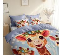 Cartoon Style Animal Giraffe Duvet Cover King 230 x 220 cm, with 2 Pillowcases, Haze Gray Ultrasoft Hypoallergenic Quilt Easy Care, Washable - Reversible Design For All Seasons