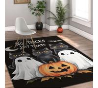 Cartoon Style Area Rug 120x240cm Cute Cats Ghost Pumpkins Bats Pattern Door Mat Cozy Thin Carpets for Nursery Room Dorm Halloween Decor