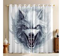 Cartoon Style Blackout Curtains W 46" x L 72" Animal Gray Wolf Thermal Insulated Eyelet Drapes 3D Print Noise Reducing Room Darkening Bedroom and Kids Room Set of 2