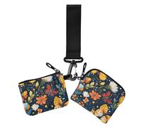 Cartoon-style Butterflies Insects Bright Colors Leaves Flowers Childlike Women's Change Wallet Card Cases Cute Fashion Women's Money Organizers with Zipper Pocket for Work Travel 2 Packs