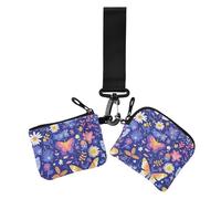 Cartoon-style Butterflies Insects Bright Colors Leaves Flowers Childlike Women's Coin Wallet Card Holder Large Capacity Key Chain Wallet Change Purse with Keychain for Work Travel 2 Pcs, cartoon-style