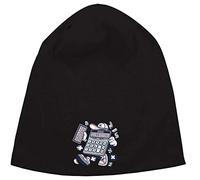 Cartoon Style Calculator Urban Math Problems Jersey Beanie Hat Thin Slouch Cap Unisex One Size Black
