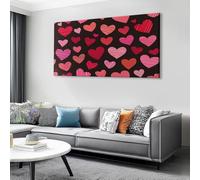 Cartoon Style Canvas Prints Wall Art 90x60 cm, Romantic Heart Stripes Framed Photo Canvas for Bedroom Bathroom Hallway - Pictures Wall Artwork Picture for Yoga Living Room Decor