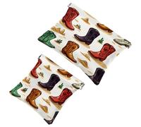 Cartoon Style Cowboy Boots in Desert Pocket Cosmetic Bag, Waterproof Squeeze Makeup Bag No Zipper Self-Closing, Portable Mini Travel Storage for Headphones Jewelry