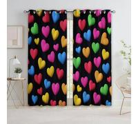 Cartoon Style Curtains for Bedroom, Heart Pattern Blackout Curtains W 55 x L 102 Inches 2 Panels - Soundproof Thermal Insulated Eyelet Drapes Privacy for Kids Bedroom Living Room