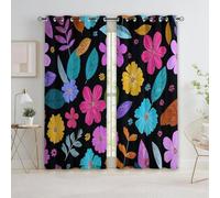 Cartoon Style Curtains for Bedroom, Plants Flowers Leaves Blackout Curtains W 30 x L 65 Inches 2 Panels - Soundproof Thermal Insulated Eyelet Drapes Privacy for Kids Bedroom Living Room