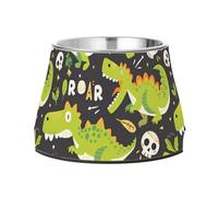 Cartoon-Style Dinosaur Dogs Water Bowl Elevated Stainless Steel Pets Dish Bowl for Slow Feed Cats Whisker Fatigue