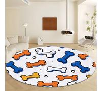 Cartoon Style Dog Bones Large Round Rugs Diameter 140 cm, White Non-Slip Non-Shedding Area Rug - Machine Washable Soft Short Pile Circle Carpet for Living Room Bedroom Decor