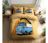 Cartoon Style Duvet Cover Sets Single Size Bedding, Reversible Retro Camper Van Pine Trees Printed Duvet Cover - Lightweight Bedding Soft Breathable Quilt Covers for Kids Adults