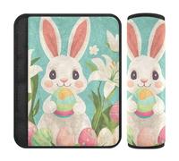 Cartoon Style Easter Bunny Holding A Colorful Easter Egg car seat Strap Pads,Stop seat Belt Cutting into Neck,Cover Belt car seat for SUV Auto Van Protector para cinturón de carro 2