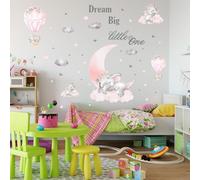 Cartoon-Style Elephant Wall Decals with Floating Balloon Motif, PVC Nursery Decoration Set for Girls Bedroom Interior Accent