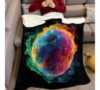 Cartoon Style Flannel Blanket 100 x 130 cm Football red and blue flame Fleece Blanket 3D Print Flannel Fluffy Soft Warm Sherpa Throw for Bed Couch Sofa Outdoor Travel Bedroom living Room