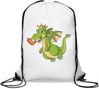 Cartoon Style Green King Dragon Gym Sack Casual Drawstring Bag White