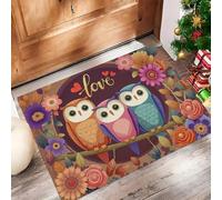 Cartoon Style Indoor Doormat, Owl Wildflower Non-Slip Absorbent Machine Washable Resist Dirt Entrance Rug, Colorful for Inside Entrance Front Back Door Garden,