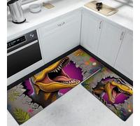 Cartoon Style Kitchen Rugs Sets of 2 Non Slip Washable Tyrannosaurus Rex Breaks Through The Wall Kitchens Rugs and Mats for Floor Kitchen Runner Rug Floor Carpet for Kitchens, Laundry, Hallways Yellow