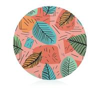 Cartoon Style Leaves Cutting Board for Kitchen Mini Cheese Chopping Board Round Tempered Glass Chopping Block for Picnic Cutting Pizza Meat Fruit(7.9 Inch)