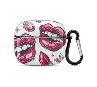 Cartoon Style Lips Bluetooth Earbuds Case Cover Full Body Shockproof Protection Hard Case Support Wireless Charging with Keychain Personalized Gift for AirPods 3