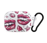 Cartoon Style Lips Earbuds Organizer Shockproof Protective Airpods Pro Cover with Carabiner Clip Anti Fall Carrying Earphone Case Cover for Airpods Pro 2nd Generation White