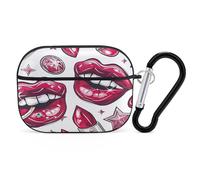 Cartoon Style Lips Earbuds Organizer Shockproof Protective Airpods Pro Cover with Carabiner Clip Anti Fall Carrying Earphone Case Cover for Airpods Pro 2nd Generation Black