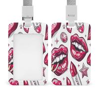 Cartoon Style Lips ID Badge Holder Clear Badge Protectors with Detachable Lanyard Strap Vertical Hard Plastic Sleeve Secures Work ID Card Credit Cards for Office Factory