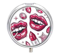 Cartoon Style Lips Pill Box Cute Round Pill Box 3 Compartment Decorative Pocket Purse Portable Mini Travel Medicine Tablet Vitamin Fish Oil Holder Organizer Pill Case