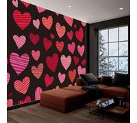 Cartoon Style Mural Wallpaper 500 x 280 cm, Romantic Heart Stripes Wall Murals Bedrooms Large Photo Wallpaper Art Decor Paper Poster for Living Room Kitchen Office Kids