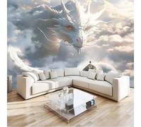 Cartoon Style Mural Wallpaper Mountain White Dragon Wall Murals for Bedrooms Living Room Children Nursery Wall Mural Art Decor W350 x H256 cm Wall Decoration Paper Poster