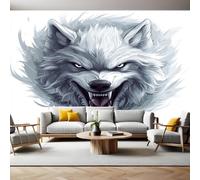 Cartoon Style Murals Photo Wallpaper Animal Gray Wolf Non-Woven Premium Art Print Fleece Wall Mural Poster Picture Design Modern Boy Girl Bedroom Home Decor 350 x 256cm