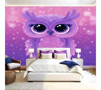 Cartoon Style Murals Photo Wallpaper Purple Owl Non-Woven Premium Art Print Fleece Wall Mural Poster Picture Design Modern Boy Girl Bedroom Home Decor 350 x 256cm