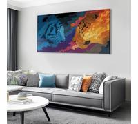 Cartoon Style Personalised Canvas Prints 90x60 cm, Animal Tiger Dark Clouds Wall Art Decoration - Framed Photo Canvas for Living Room Bedroom Bathroom, Print Gifts for Special Occasions