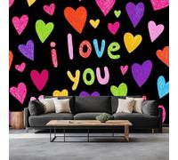 Cartoon Style Photo Picture Wallpaper Cute Heart-Shaped Letters Wall Mural for Living Room, Bedroom, Bathroom, Office, Dining Room, Kid's Room Decoration Wall Covering 500 x 280 cm