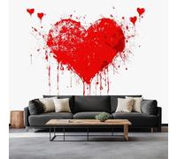 Cartoon Style Photo Picture Wallpaper Red Heart Wall Mural for Living Room, Bedroom, Bathroom, Office, Dining Room, Kid's Room Decoration Wall Covering 500 x 280 cm
