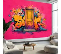 Cartoon Style Photo Wallpaper Graffiti Text Door Large TV Background Wall Art 3D Murals 500 x 280 cm Wall Sticker Bedroom Living Room Hallway Sofa Backdrop Decor