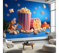 Cartoon Style Photo Wallpaper Movies Popcorn Stripes Large TV Background Wall Art 3D Murals 400 x 280 cm Wall Sticker Bedroom Living Room Hallway Sofa Backdrop Decor