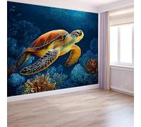 Cartoon Style Photo Wallpaper Ocean Coral Reef Turtle Large TV Background Wall Art 3D Murals 200 x 140 cm Wall Sticker Bedroom Living Room Hallway Sofa Backdrop Decor