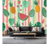 Cartoon Style Photo Wallpaper Tropical Fruit Leaf Heart Art 3D Wall Paper, Large Wall Murals Hd Printing Water Proof for Living Room Bedroom Bathroom Kitchen 500 x 280 cm