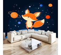 Cartoon Style Planet Fox Wall Mural Wallpaper, Non-Woven Decorative Wallpaper - Premium Wall Print Art W250 x H175 cm for Living Room Bedroom Decoration Poster
