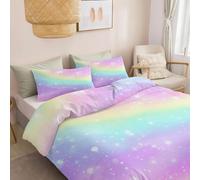 Cartoon Style Rainbow Gradient Pattern Duvet Cover, Soft Microfibre Bedding Quilt Cover, Cot-bed 120 x 150 cm, with Pillow cases Bedding Set With Zipper Closure for All Season Bedding Set, Color