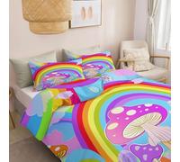 Cartoon Style Rainbow Mushrooms Duvet Cover Sets, Double 200 x 200 cm - 3 Pcs Bedding Set Color Bedding Set, Soft Comfy Breathable Quilt Cover, Hypoallergenic
