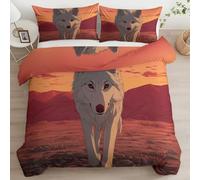 Cartoon Style Reversible Duvet Cover Desert Wolf, King Size Brushed Microfiber 3 Piece - Soft Breathable Bedding Set 230 x 220 cm All Season